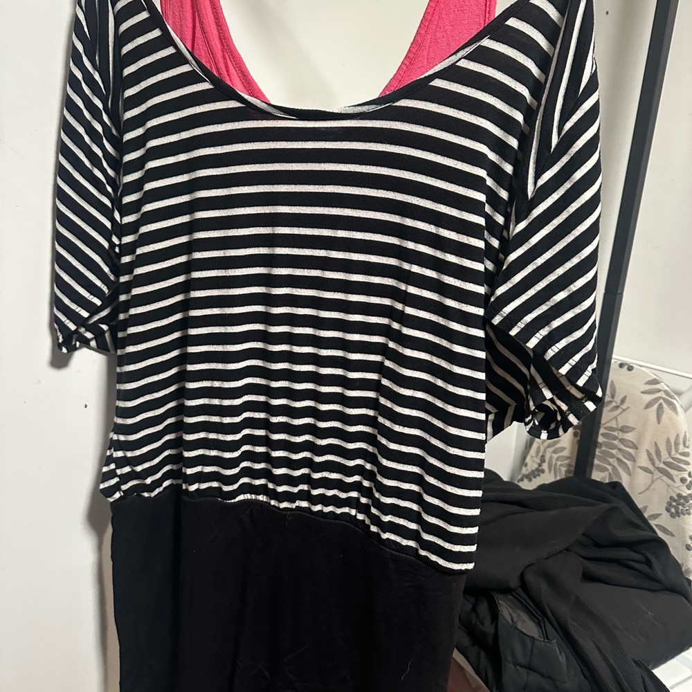 Black & White Striped Women’s off shoulder dress